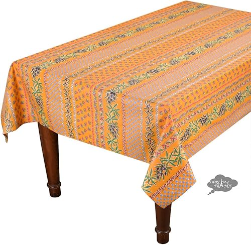 Mantel rectangular de 52 x 72 pulgadas con revestimiento de algodón amarillo oliva Le Cluny