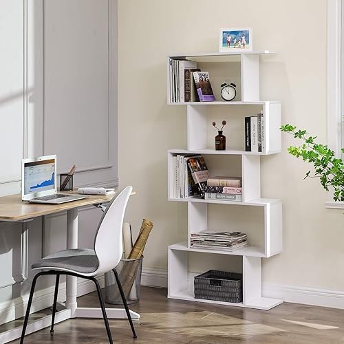 Vista 2 de VASAGLE Wooden Bookcase, Display Shelf and Room Divider, Freestanding Decorative Storage Shelving, 5-Tier Bookshelf, White Blanco