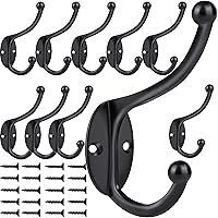 ZEYU 10 Pack Heavy Duty Double Coat Hooks Wall Mounted No Rust Black - Holds 35 lbs for Coats Towels Keys Bags Hats