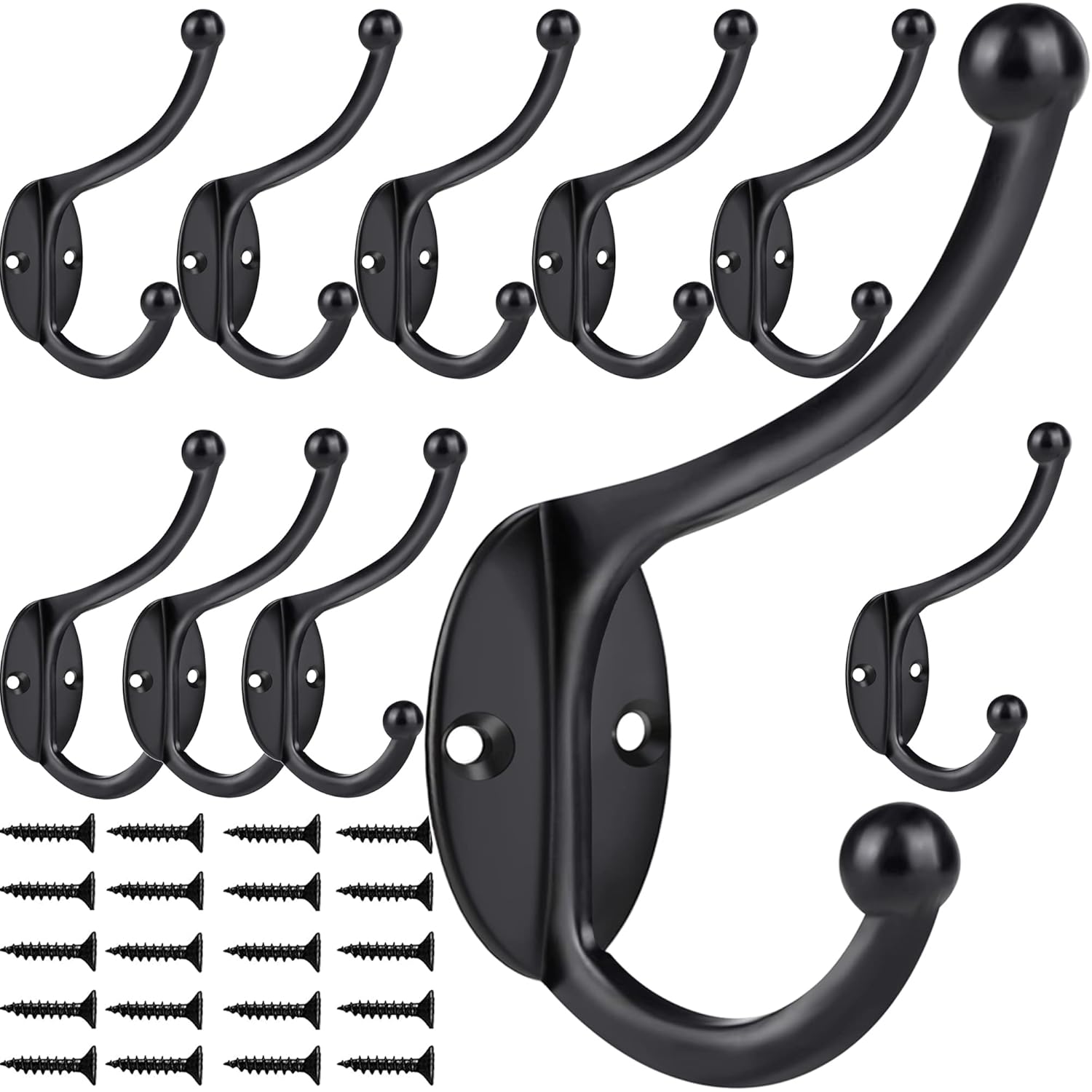ZEYU Wall Hooks 10Pcs Coat Hooks Hardware Towel Hooks for Hanging Coats Double No Rust Black Robe Hooks