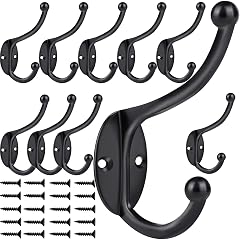 ZEYU Wall Hooks 10Pcs Coat Hooks Hardware Towel Hooks for Hanging Coats Double No Rust Black Robe Hooks