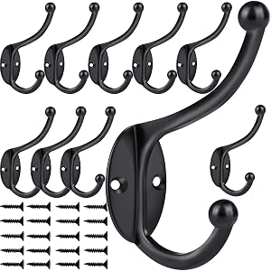 ZEYU Wall Hooks 10Pcs Coat Hooks Hardware Towel Hooks for Hanging Coats Double No Rust Black Robe Hooks