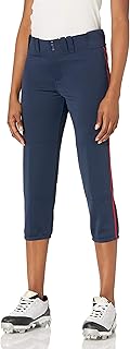 Women's Belted Piped Pant Pantalón con cinturón para Mujer, Talla S, Color Blanco y Rojo