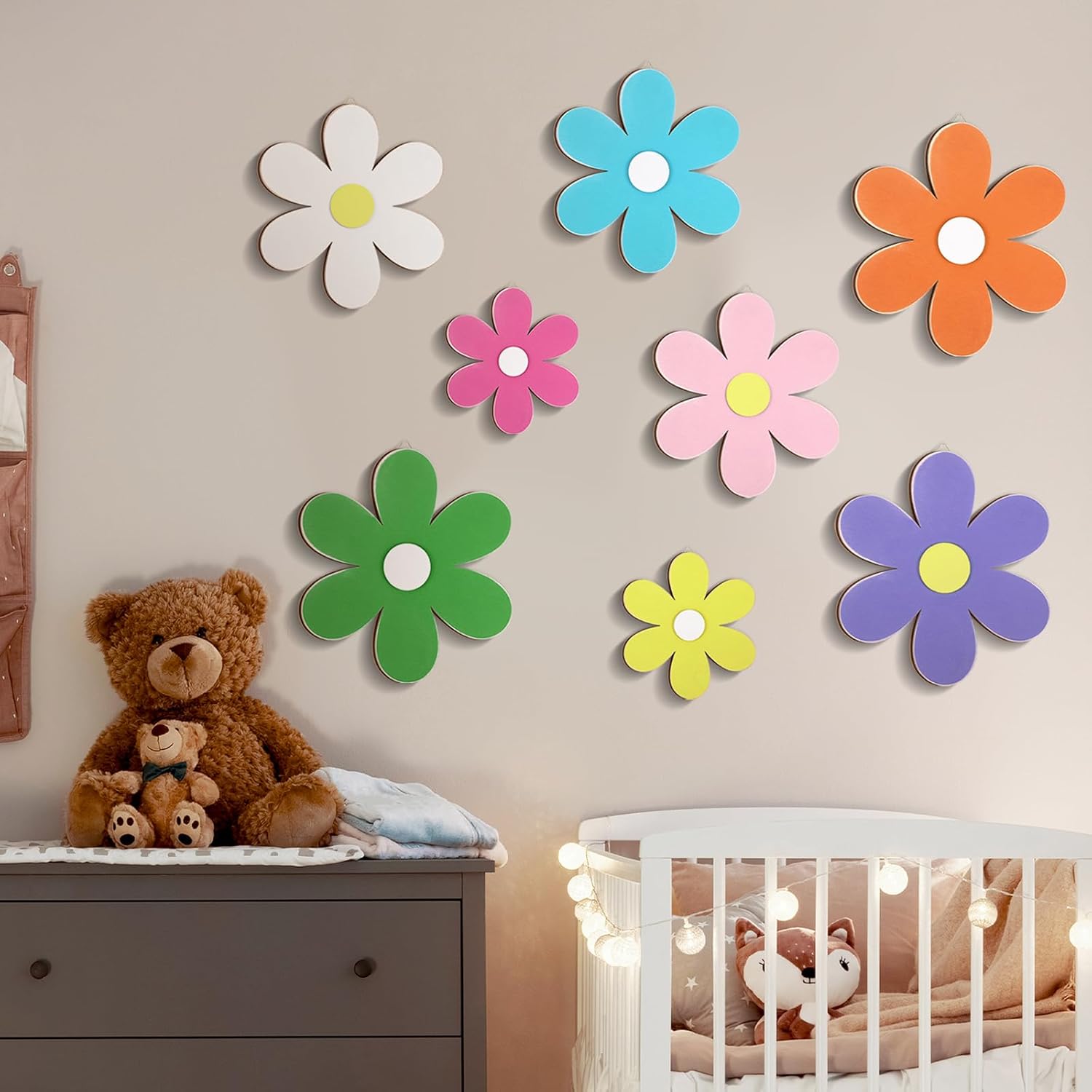 Karenhi 8 Pcs Spring Daisy Wall Decor Wooden Daisy Wall Art Colorful Flowers Hanging Signs for Home Nursery Bedroom Summer Farmhouse Bathroom Plaque Decorations Housewarming Gifts