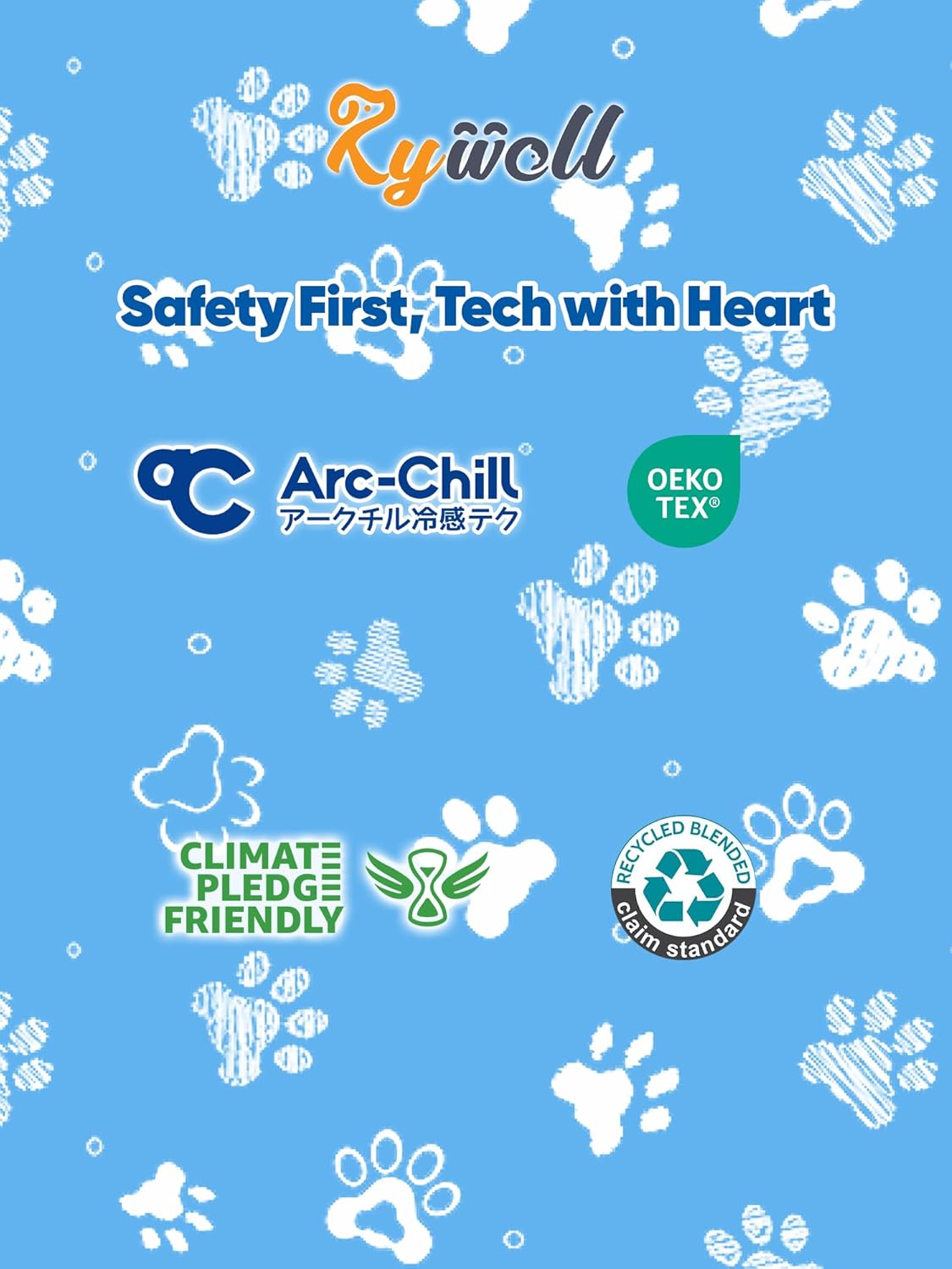 Rywell Super-Absorbent Cooling Mat for Dogs 44"x32" Arc-Chill 3.0 & Color-Changing Dog Cooling Mat, Stay Cool & Dry, Washable, Non-Slip Pet Bed Mat for Floors, Sofas, Kennels
