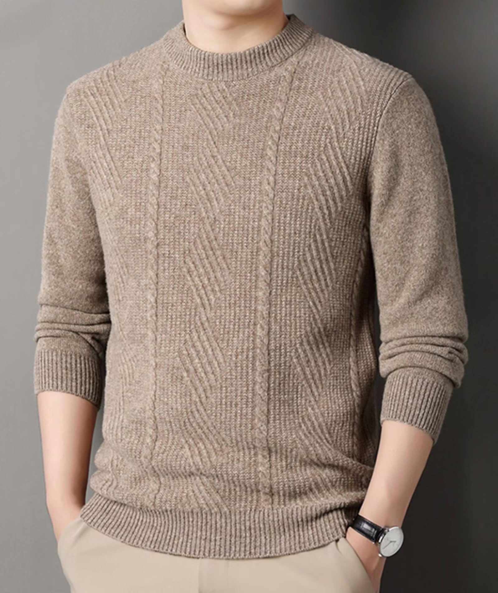 HNVAVQ Maglione 100% Cashmere Uomo Girocollo Pullover Invernale