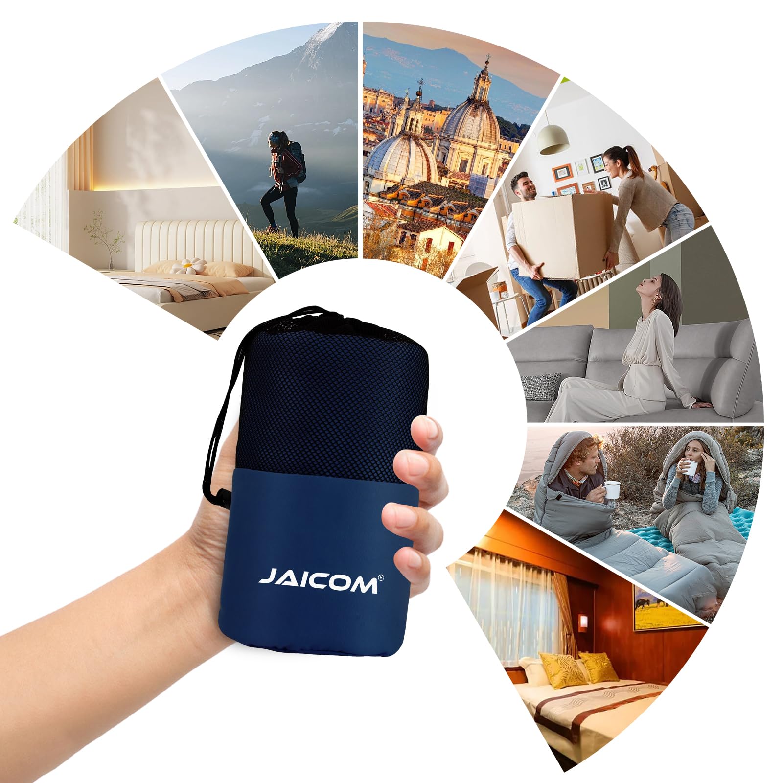 JAICOM Sacco Lenzuolo Sacco a Pelo, Sacco Lenzuolo da Viaggio Ultraleggero e Compatto, 220x90cm, Ideale per il campeggio, l'escursionismo, l'ostello e i viaggi di lavoro