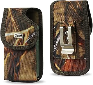 Heavy Duty Rugged Camo Hunting Vertical Case with Hook and Loop Closure and Metal Clip on The Back fits Samsung Galaxy A11