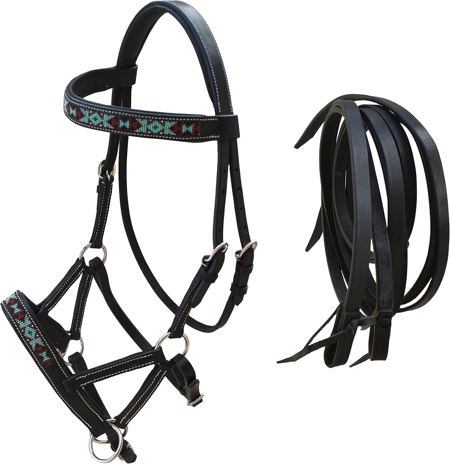 CHALLENGER Horse Western English Leather Bitless Sidepull Bridle w/Split Reins 77RS12BK