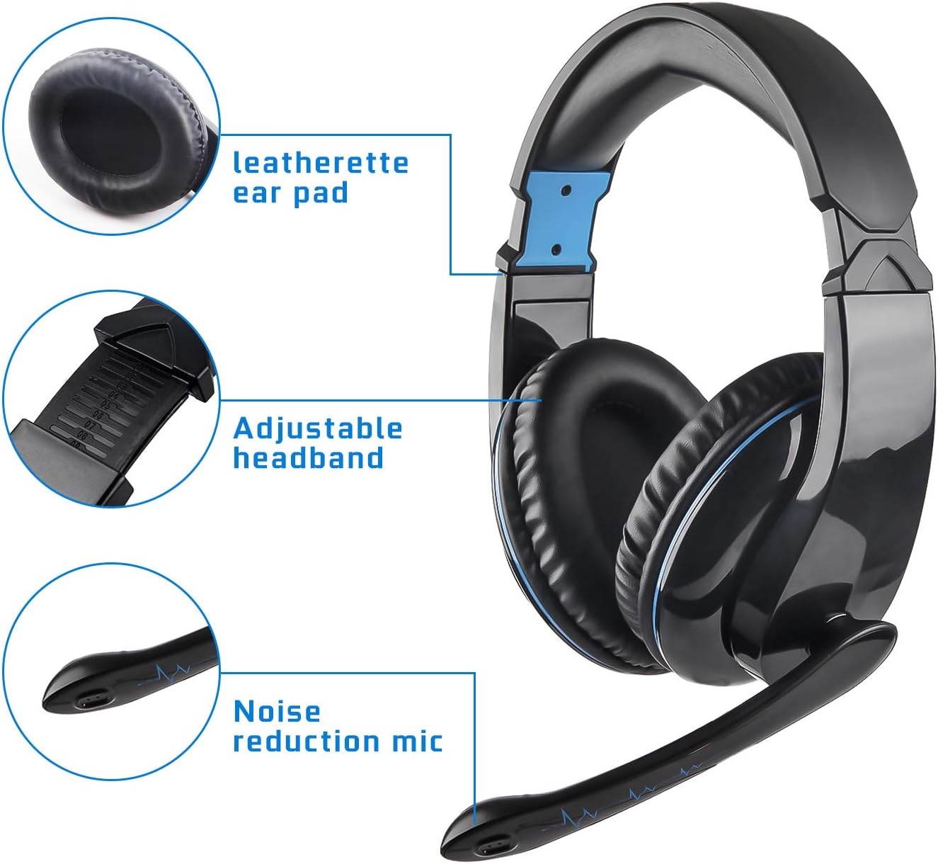 LETTON Xbox One Gaming Headset Stereo Over Ear Gaming Headset with Mic Noise Cancelling Volume Control for Xbox One/PC/Mac/PS4/Nintendo/Phone (Black&Blue)