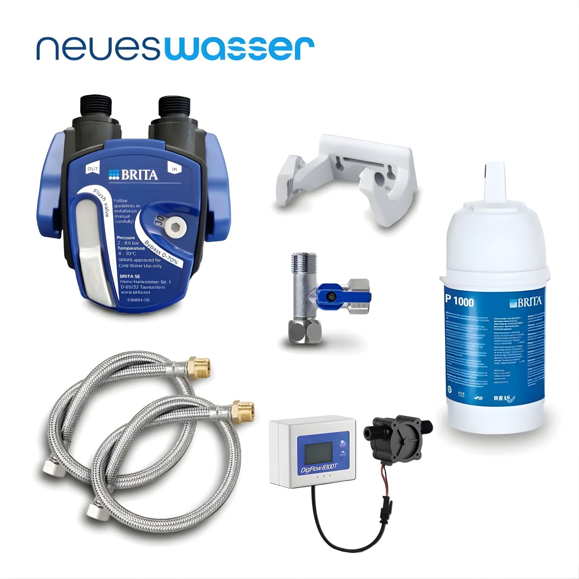 AORA | Untertisch-Wasserfilter-System mit 1-Weg-Wasserhahn | kompatibel mit BRITA Filter P1000 & Filterkopf | reduziert Kalk & verbessert Geschmack | SOFIA Edelstahl Schwarz mit Digiflow