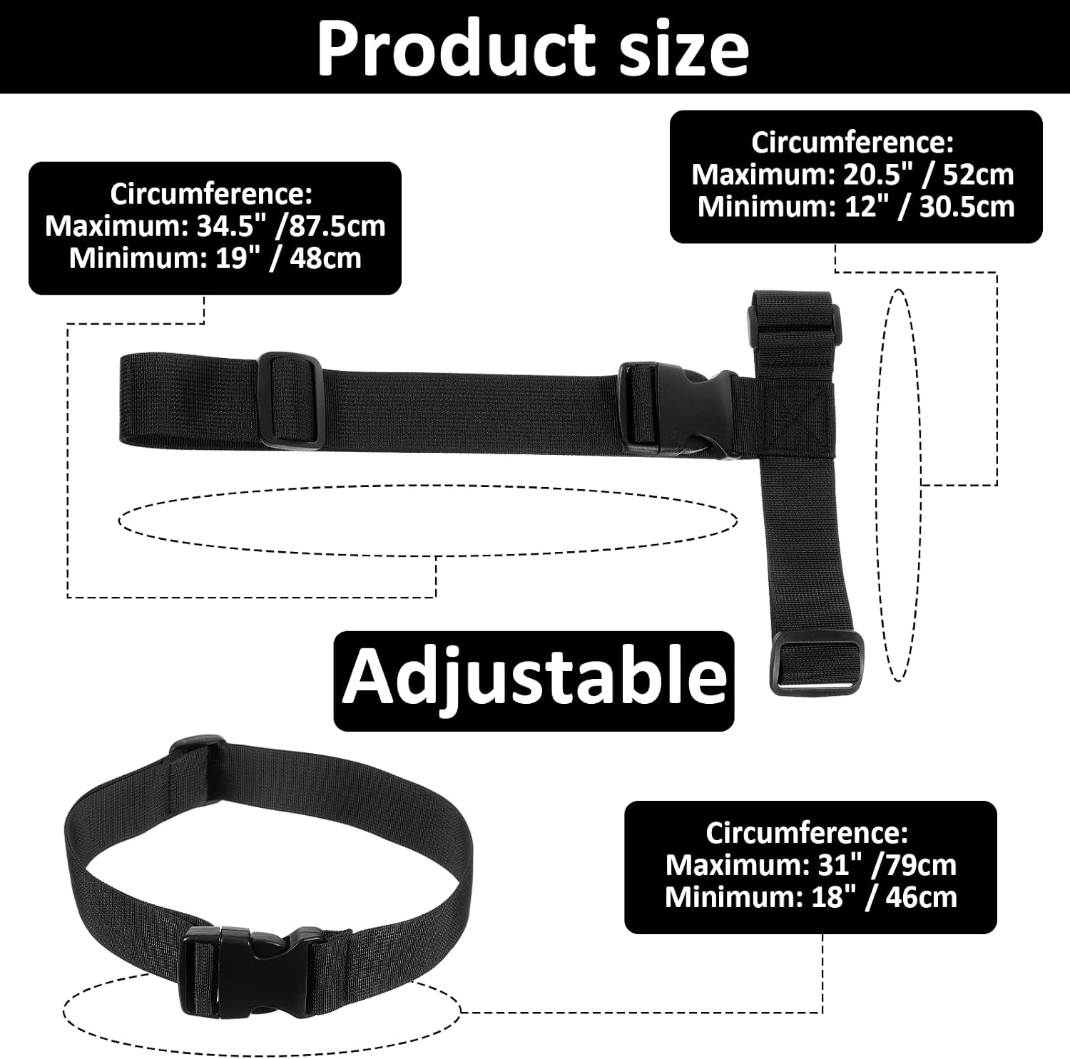 2 PCS Luggage Straps for Suitcases, Heavy Duty Add-A-Bag Suitcase Connector Straps, Adjustable T-Type Travel Belt for Connecting 3 Luggages Together (Black)