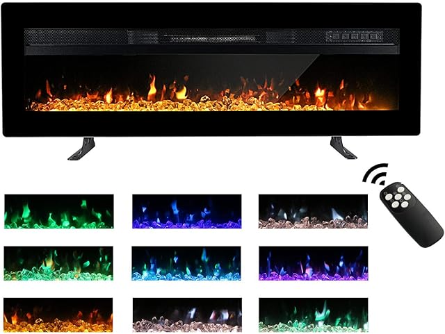 M.C.Haus Electric Fireplace Insert Wall Mounted Freestanding Heater Metal Panel Heater Colorful Flame Remote Control with Crystal, 900W/1800W (102CM, Black)