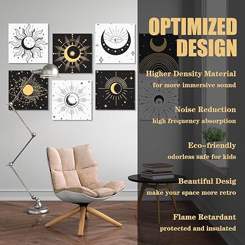 Miniatura 6 de AtawLege Paquete de 8 paneles acústicos artísticos que absorben el sonido, 47.24 x 24 pulgadas, paneles decorativos autoadhesivos a prueba de sonido
