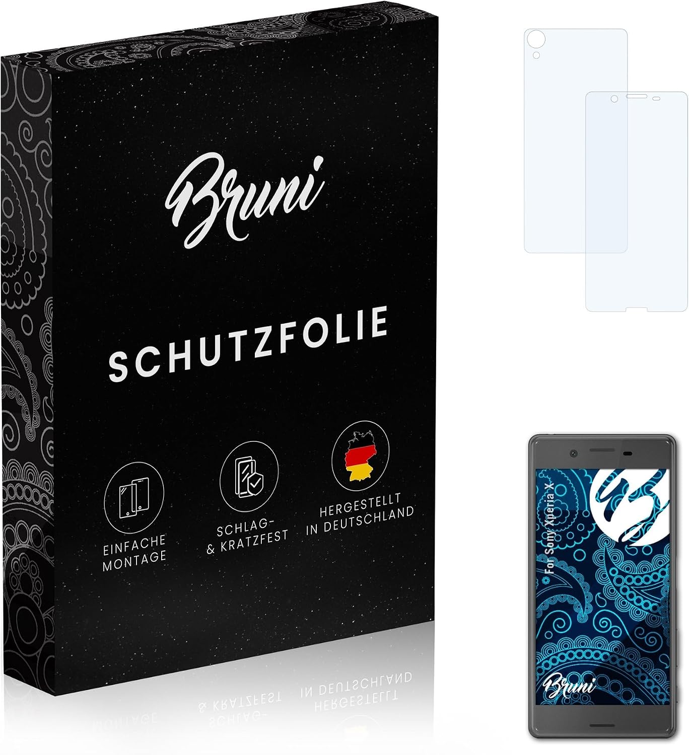Bruni Screen Protector compatible with Sony Xperia X Protector Film, crystal clear Protective Film (Set of 2)