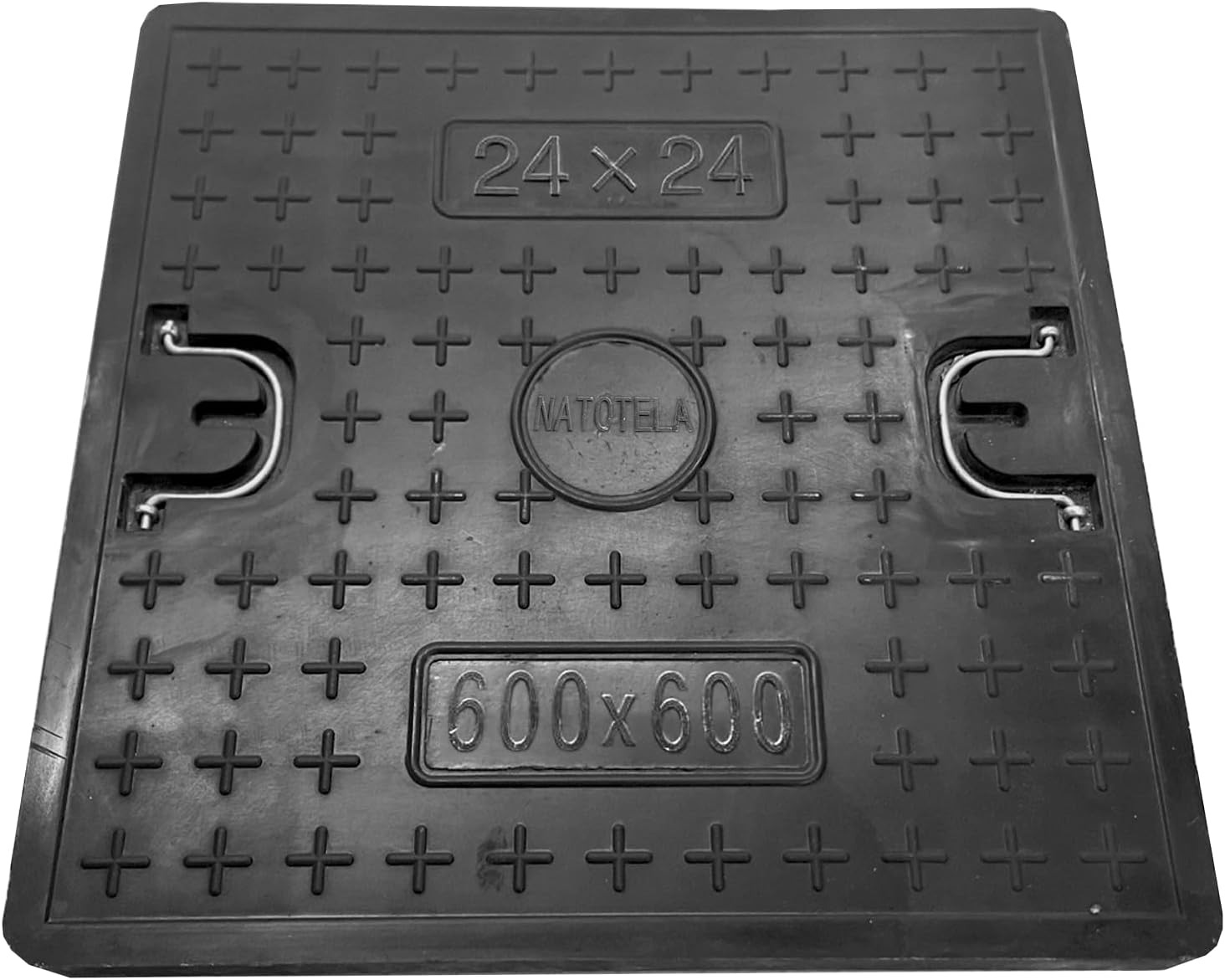 24x24in Fiberglass Replacement Manhole Cover-Only Lid,Corrosion Resistance Square FRP Sewer Cover with Handles for Pavement,Lightweight Septic Tank Lid,Non-slip Trench Solid Plate 24x24x1.6in-Only Lid Black