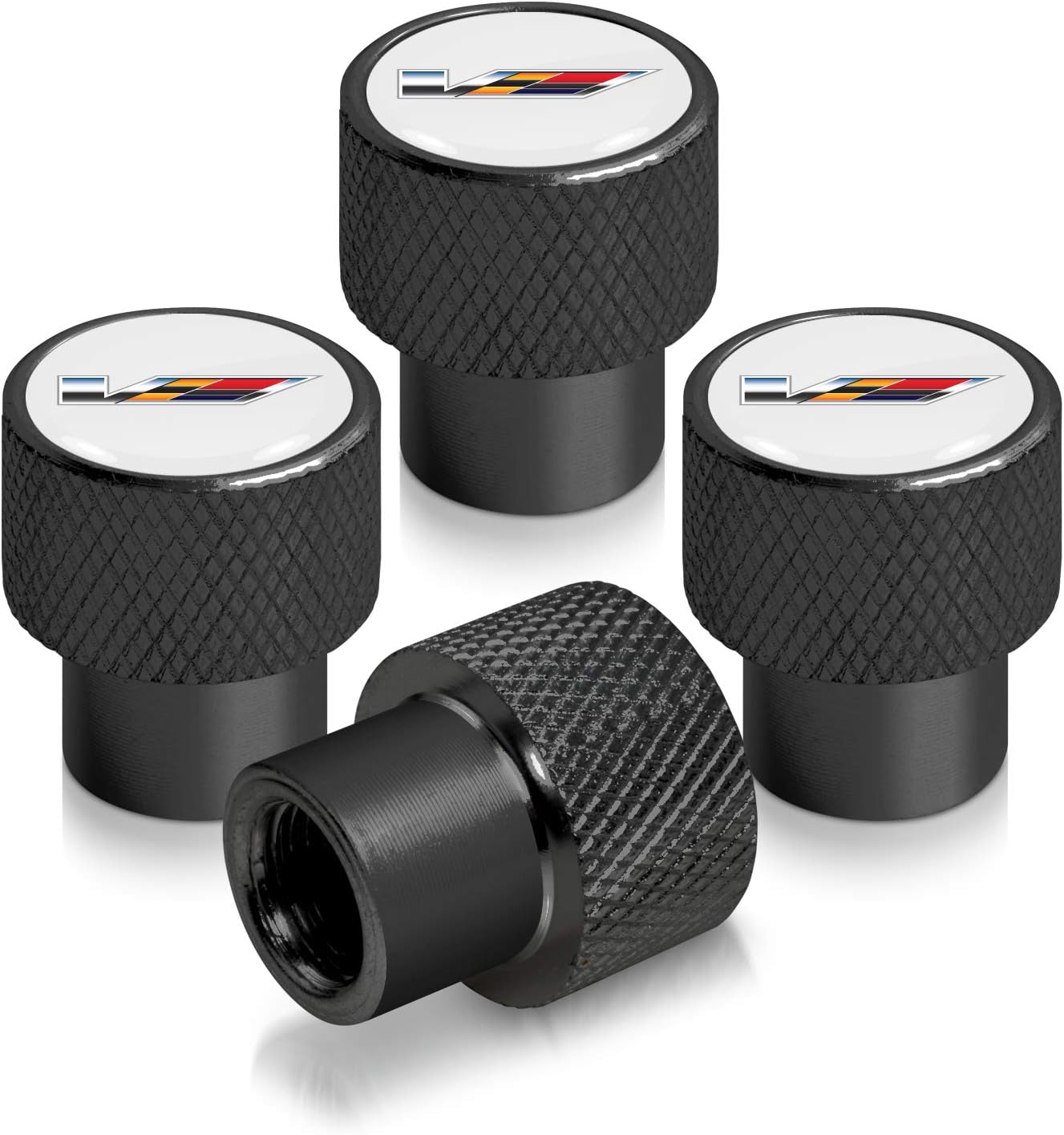 iPick Image for Cadillac V Logo Black Easy-Grip Aluminum Tire Valve Stem Caps