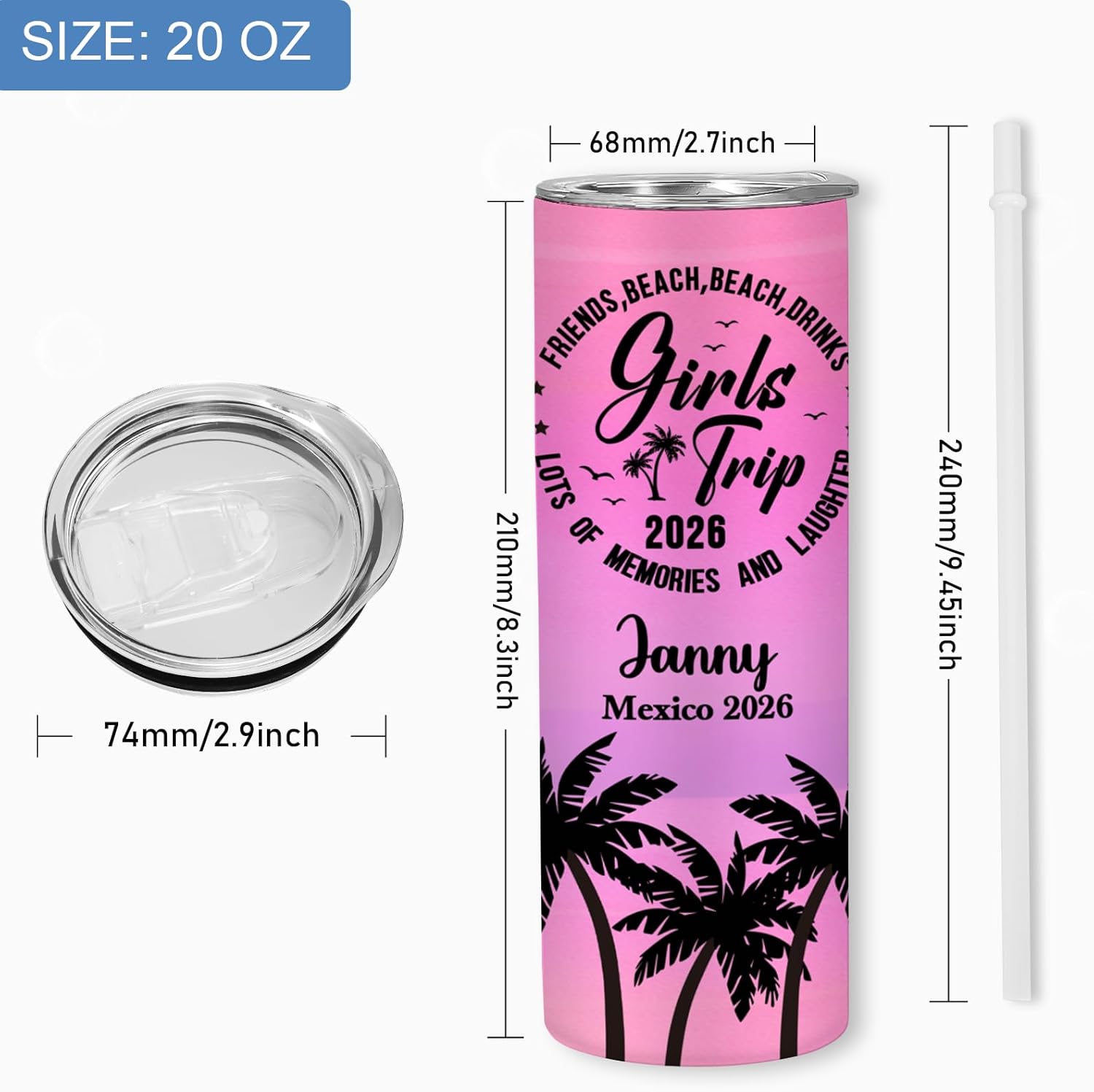 Personalized Girls Trip Tumbler, Custom Beach Tumbler with Name Family Vacation Travel Cup, 20 oz Stainless Steel Tumblers with Name and Lids, Girls Trip Gifts, Bridesmaid Bachelorette Trips Gifts - Image 6