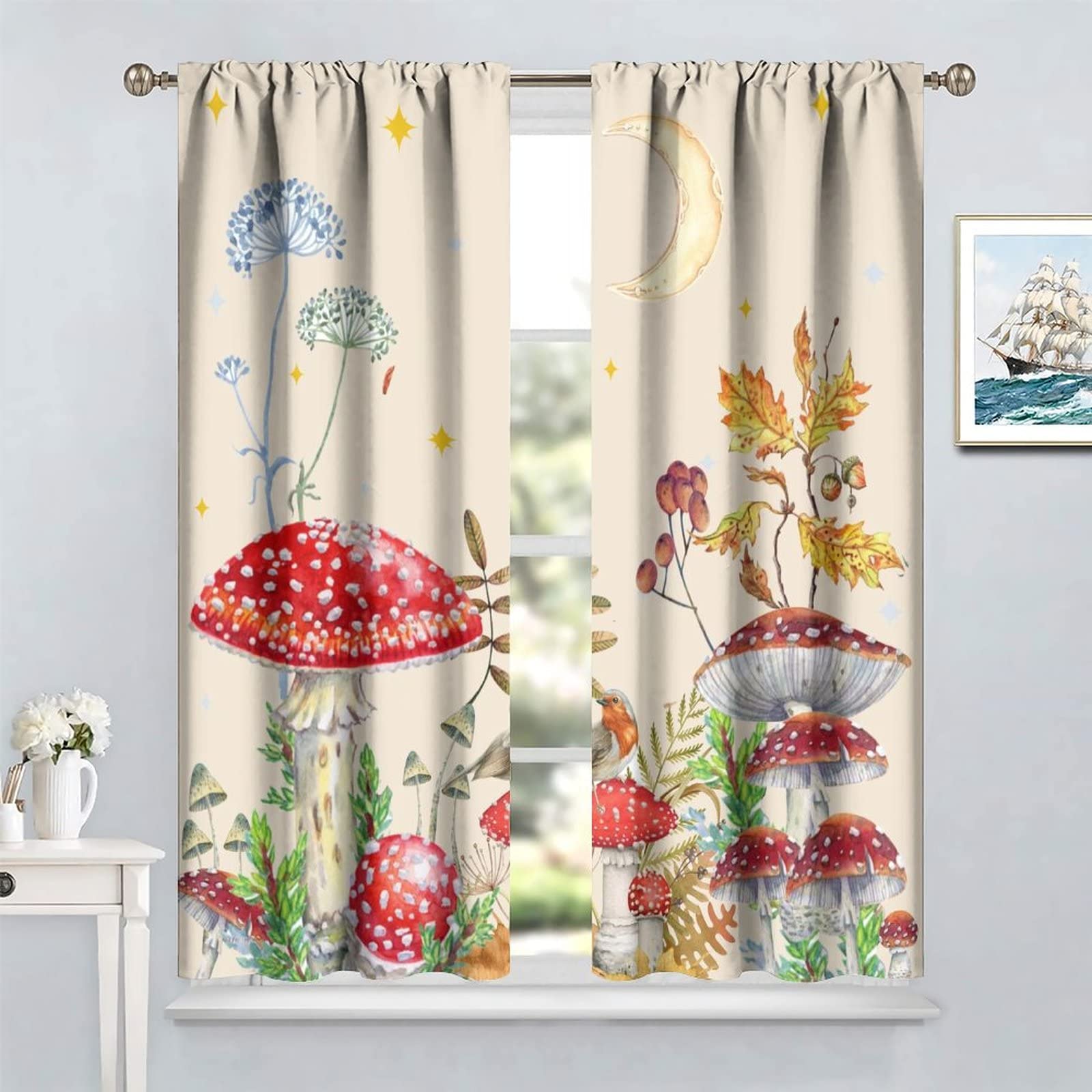 Amazon｜ファンタジー カラフル キノコ カーテン 子供 男の子 女の子