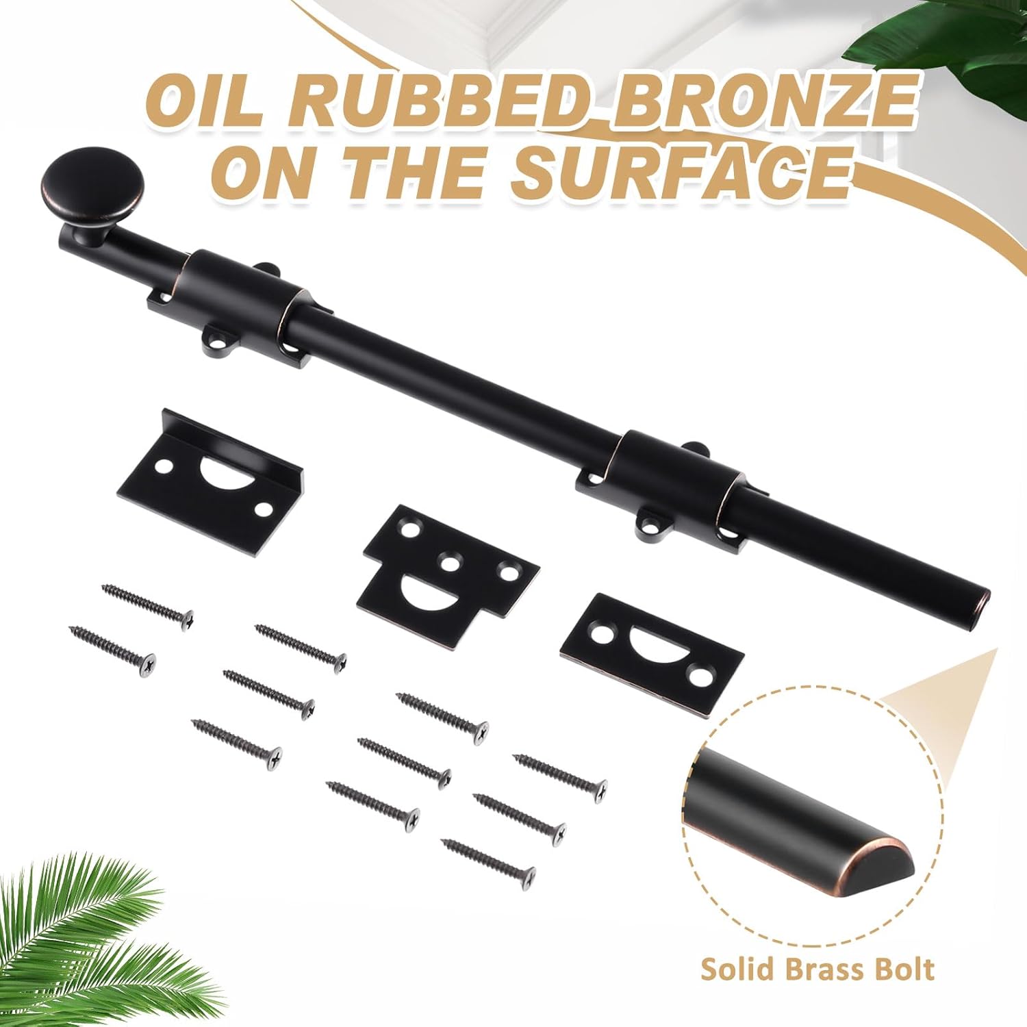 Tandefio 12" Cane Bolt for Gate Heavy Duty Solid Brass Slide Dutch Door Bolt Latch Oil Rubbed Bronze Hardware Locks Attic Latch for Dutch Sliding Barn Door Wooden Fence Metal Gate, Bronze