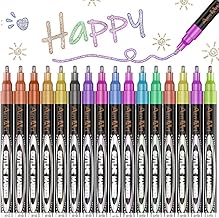 Aen Art Double Line Markers Outline Pens, Squiggles Shimmer Outline Marker Set, 16 Colors Doodle Shimmer Pen for Drawing, Making Card, Craft Project