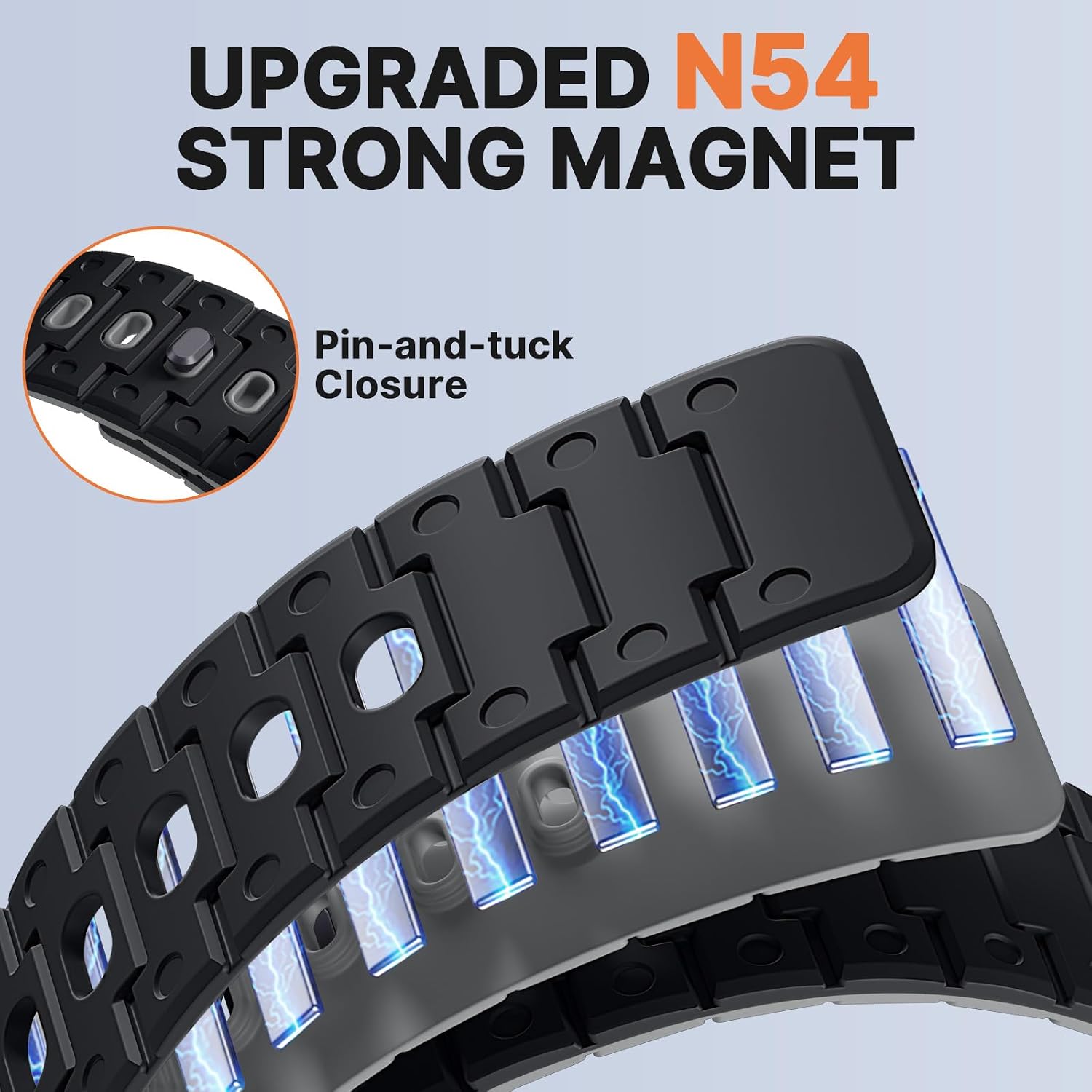 Bandletic Silicone Magnetic Band Compatible with Samsung Galaxy Watch 8 40mm 44mm / 8 Classic 46mm 2025, No Gap Soft Sport Wristbands Breathable Replacement Strap for Men Women, Black/Gray