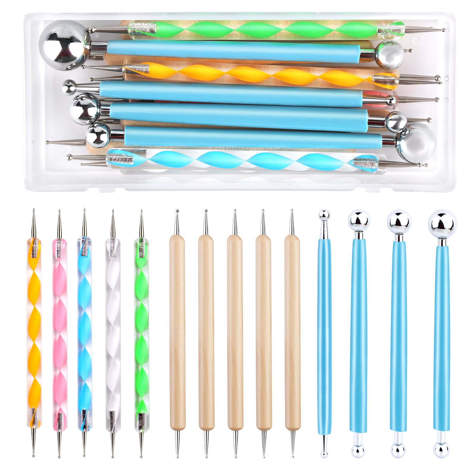 Set di 14 attrezzi per punteggiatura per unghie, set di punteggiatura, per unghie con scatola portaoggetti, strumenti per punteggiatura, nail art, penne per pittura rock