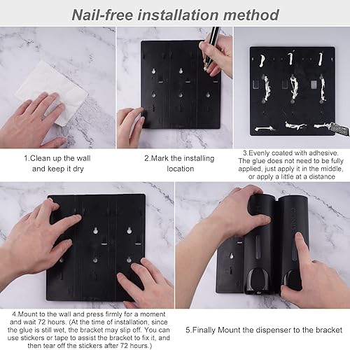 Miniatura 5 de Dispensador de jabón de ducha de cámara, juego de dispensador de champú y acondicionador montado en la pared, sin taladro, para baño, hotel, color