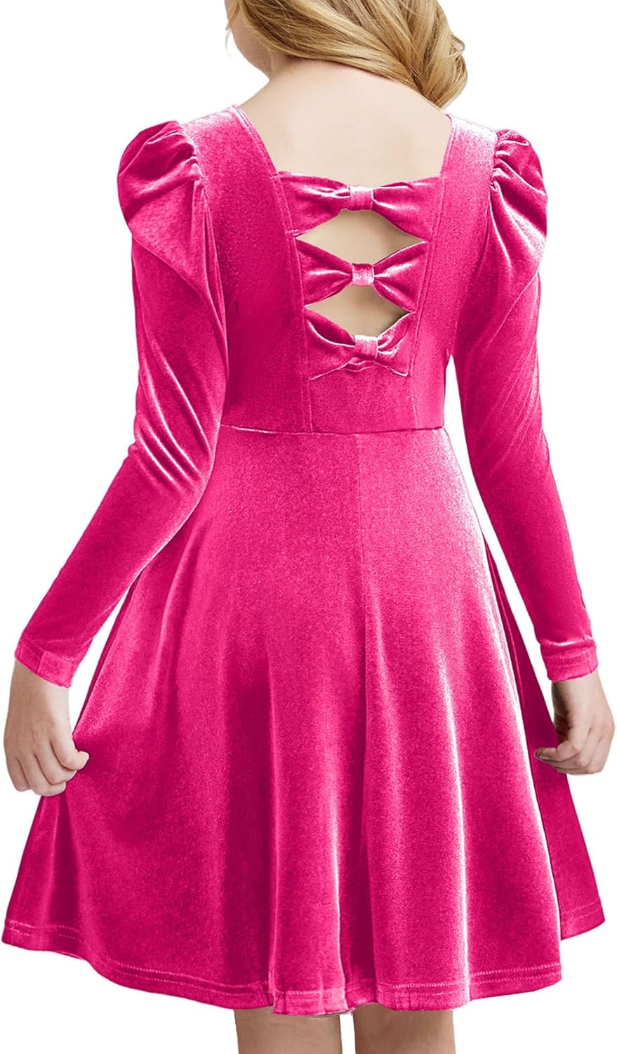 Arshiner Girls Velvet Bow-Back Dress with Pockets