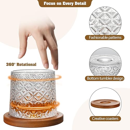 Miniatura 3 de Vasos de whisky de cristal, vasos de whisky giratorios de 10 onzas, vasos de whisky de bar, cristalería de estilo para bourbon, idea perfecta para