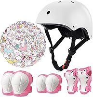 Vista 15 de Juego de casco de bicicleta para niños, certificado CPSC con rodilleras, coderas, muñequeras, casco negro ajustable para niñas de 2-3-5-8 años