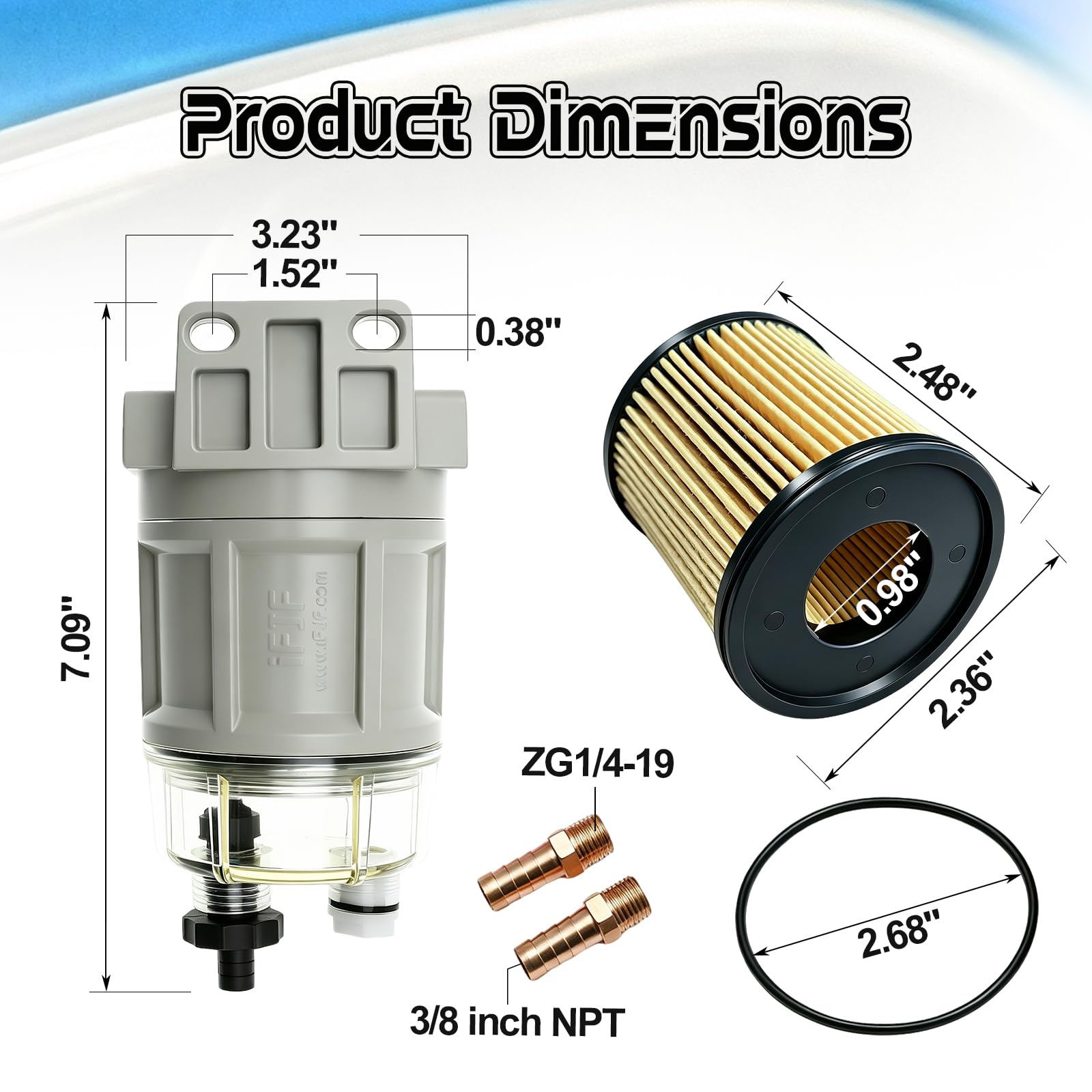 iFJF R12H (R12T Upgrade) Separador de agua combustible marino Combo completo – Sustituye a S3240 120AT NPT ZG1/4-19 filtro giratorio de repuesto automotriz incluye 2 accesorios y 2 enchufes
