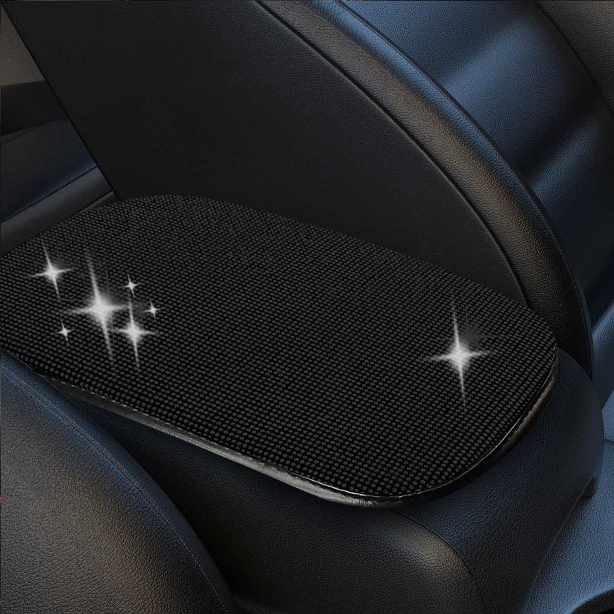 ZIMISI 11.9''×8.4'' Bling Car Center Console Cover, Crystal Diamond Arm Rest Cover for Car, Soft Elbow Pillow Automotive Armrest Seat Box Cover, Arm Rest Protective Cushion Pad for Women Men (Black)