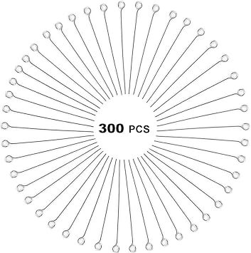 300 Pcs 1.6 Inch 304 Stainless Steel Open Eye Pins Headpins for Jewelry Necklace Making, Silver