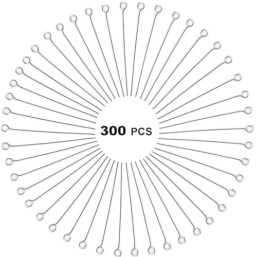 300 Pcs 1.6 Inch 304 Stainless Steel Open Eye Pins Headpins for Jewelry Necklace Making, (Silver)
