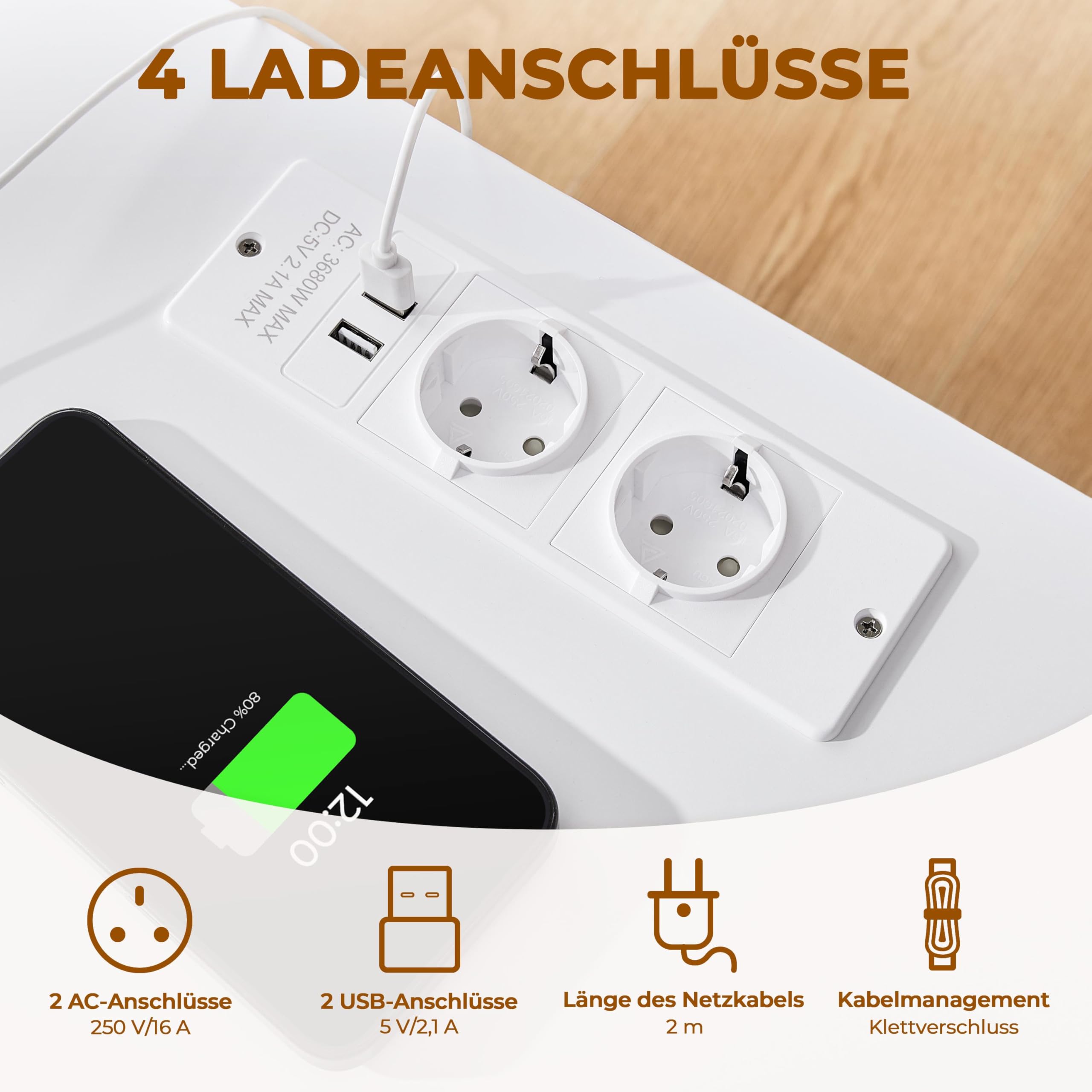 Yaheetech Nachttisch mit Ladefunktion & Verstellbarer LED-Beleuchtung Nachtschrank mit 1 Offene Ablage & 2 Schubladen für Schlafzimmer, 40 x 30 x 60 cm Weiß