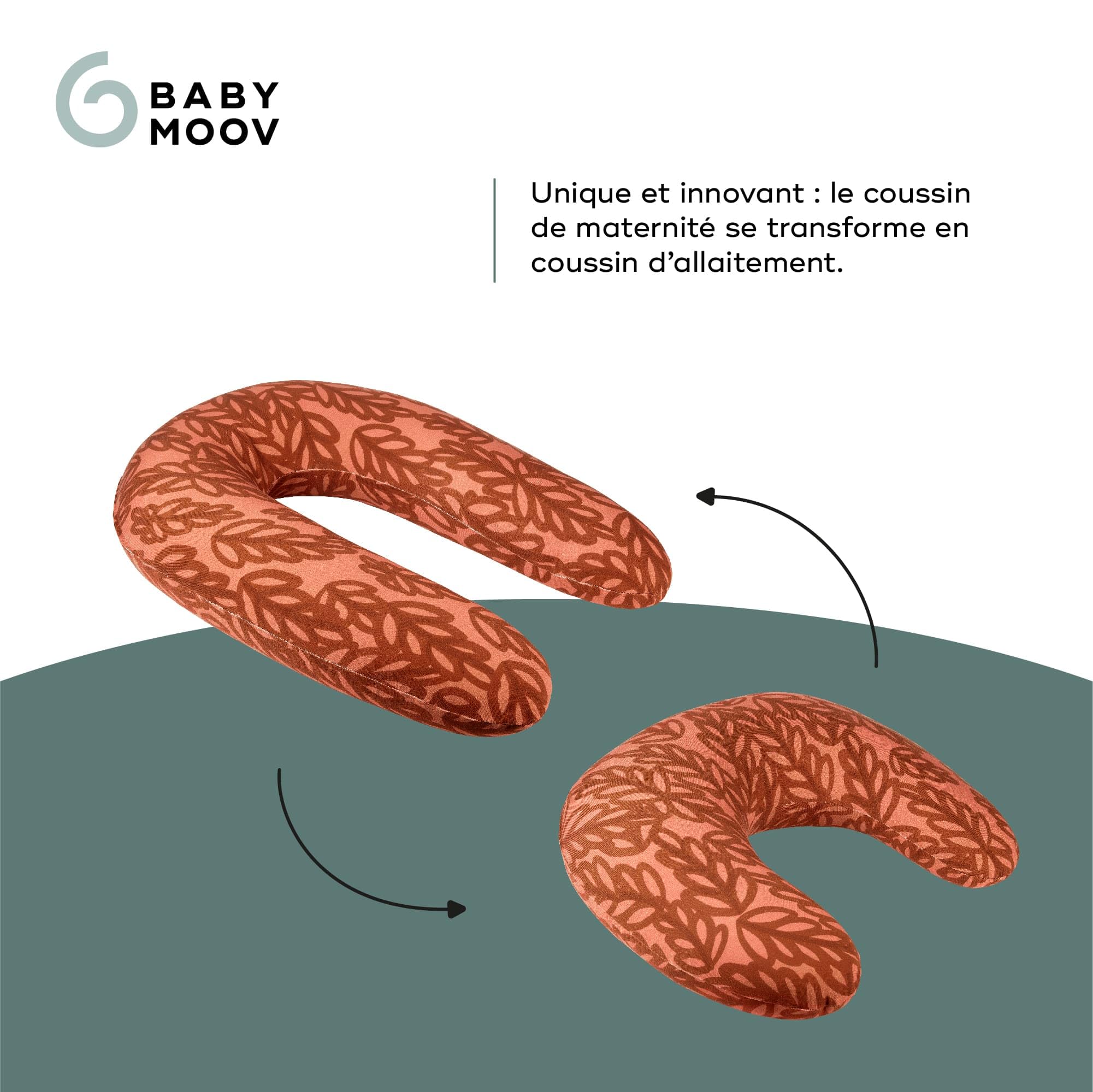 Babymoov Coussin de Grossesse et d'allaitement B.Love 2en1 Terracotta - Breveté : 1 Coussin / 2 Tailles - Microbilles Toxproof - Certifié OekoTex & GOTS - Made in Europe