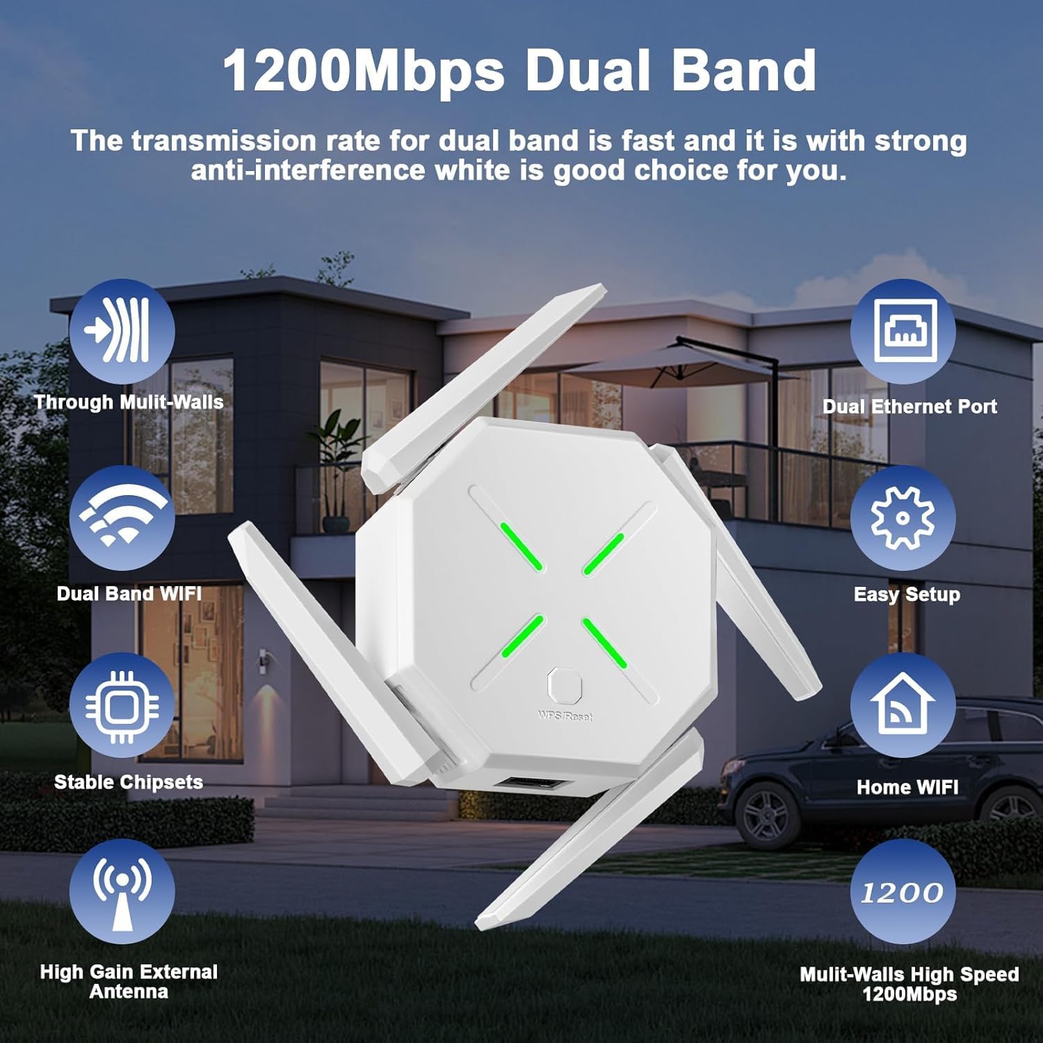 AC1200 WiFi Extender Signal Booster Dual Band 2.4G 5.8G WiFi Range Repeater