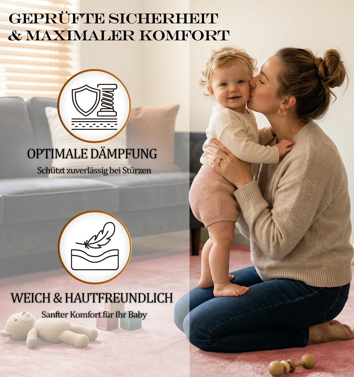AEOCOO Krabbelmatte Baby 180x200 cm – 3,3 cm extra Dicke Krabbeldecke & Spielmatte aus Schaumstoff, rutschfest, für Laufgitter, Wohnzimmer Kinderteppich, Rosa
