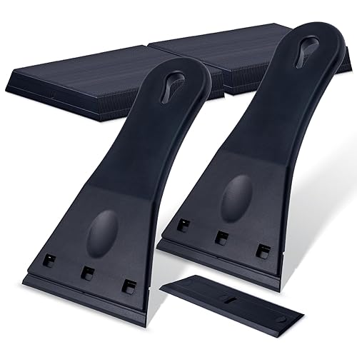 FOSHIO Paquete de 2 raspadores de plástico con 100 cuchillas de afeitar de plástico de un solo filo, herramienta raspadora de plástico extra grande