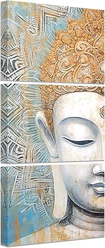CCWACPP Lienzo decorativo para pared de Buda con diseño de mandala y flores de Buda, 3 piezas, pintura de cabeza de Buda, spa, yoga, meditación