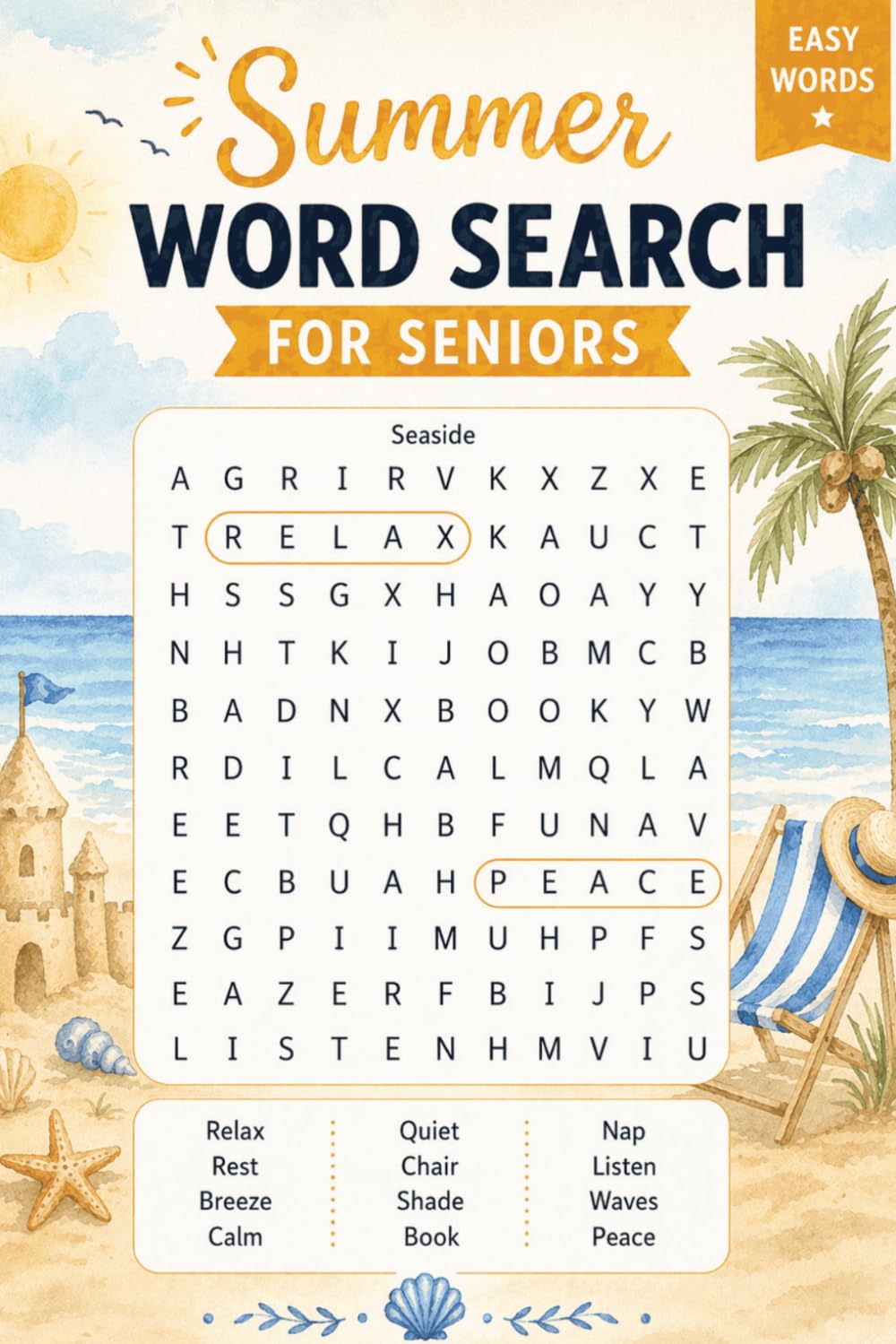 Summer Word Search for Seniors: 100 Fun, Easy-to-Read Puzzles