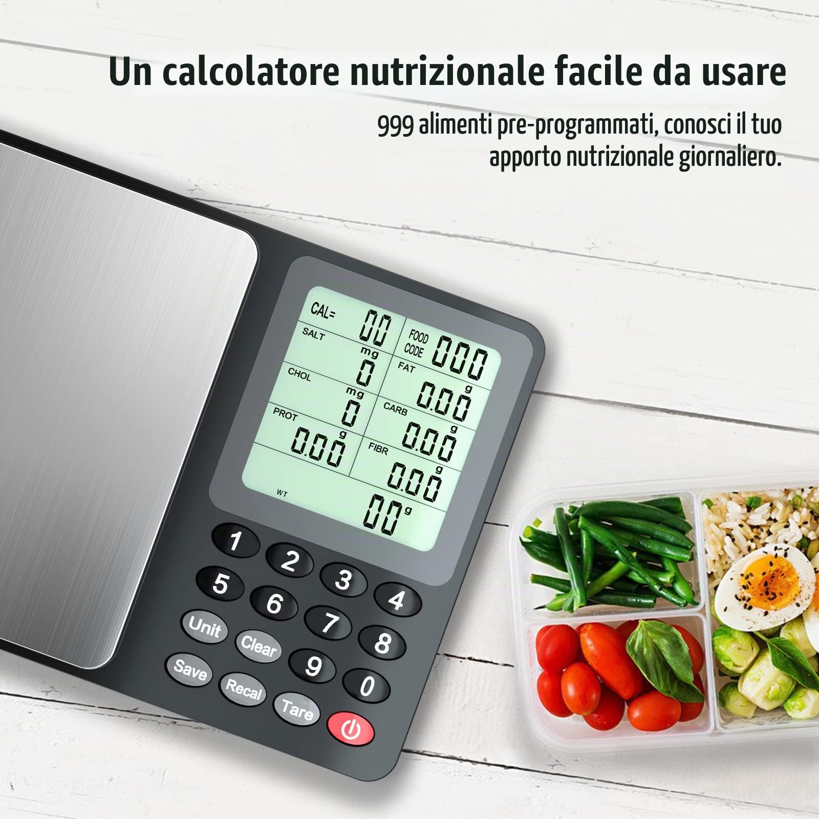 Fuzion Bilancia alimentare nutrizionale, bilancia digitale per la perdita di peso, calcolo dei fattori alimentari, macro, calorie, preparazione dei pasti, controllo delle porzioni, acciaio
