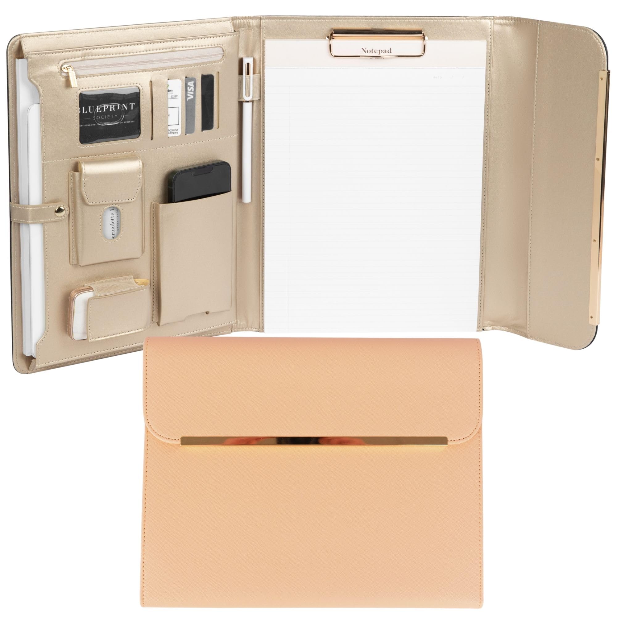 BLU Monaco Pink Vegan Leather Portfolio Binder for Women - Professional Padfolio with Magnetic Closure & Gold Trim, Business Organizer Case