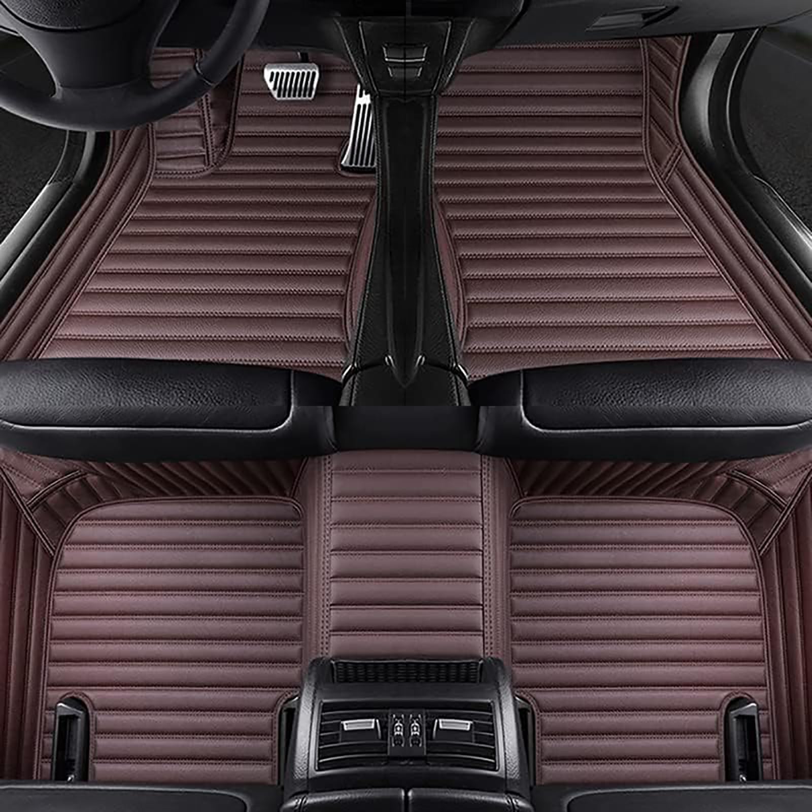 for BMW X1 E84 2009-2014 Custom Car Floor Mats, Front Rear Full Coverage Leather Stripe Floor Liners Protectors Anti-Slip Carpets Pads Interior Accessories,D/Coffee