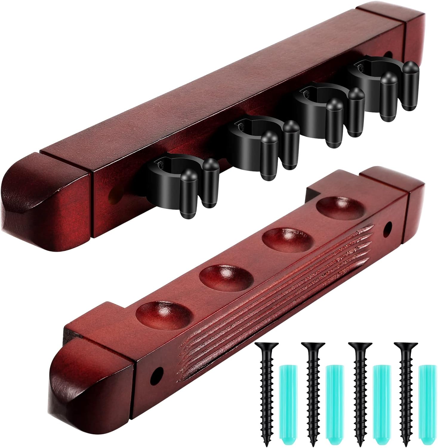 Hanaive 2 Piece 4 Pool Cues Wood Wall Rack with Clips Wall