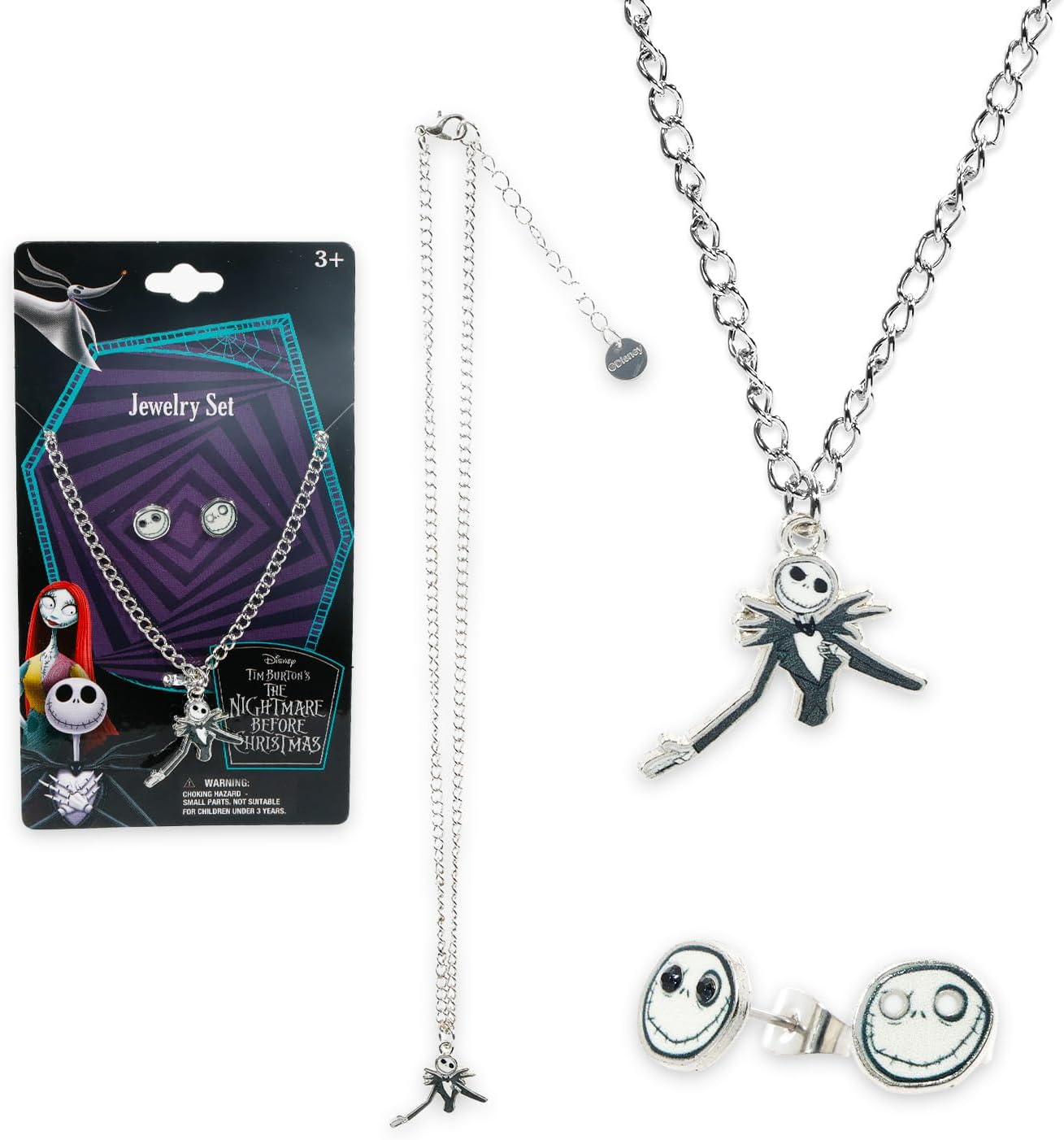 Nightmare Before Christmas Jewelry Set for Girls - Dress Up Accessories Bundle with Jack Skellington Necklace and Earrings Plus Stickers and Beach Kids Door Hanger | Nightmare Before Christmas Jewelry for Kids image 2