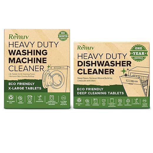 Renuv® Washing Machine Cleaner + Dishwasher Cleaner Bundle - Heavy Duty Appliance Deep Cleaning, Descaling and Deodorizing