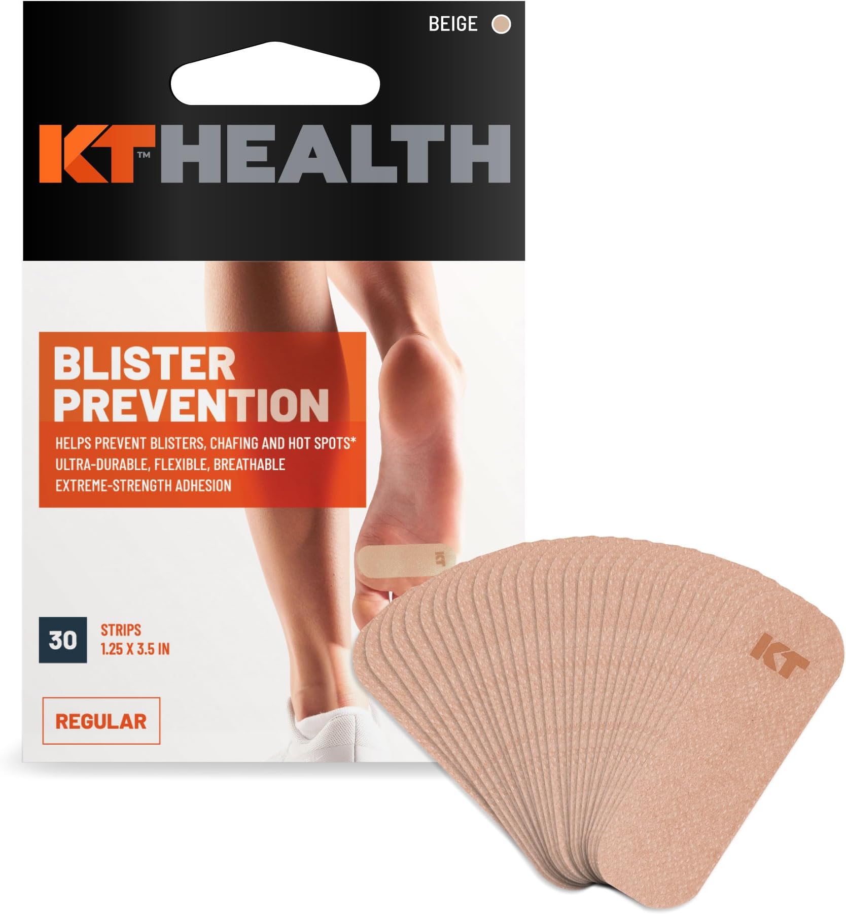 KT Health Blister Prevention Tape – 30 Precut Strips for Blister Protection, Strong Adhesive, Dermatologist Tested, Ideal for Athletes and Active Lifestyles – Beige