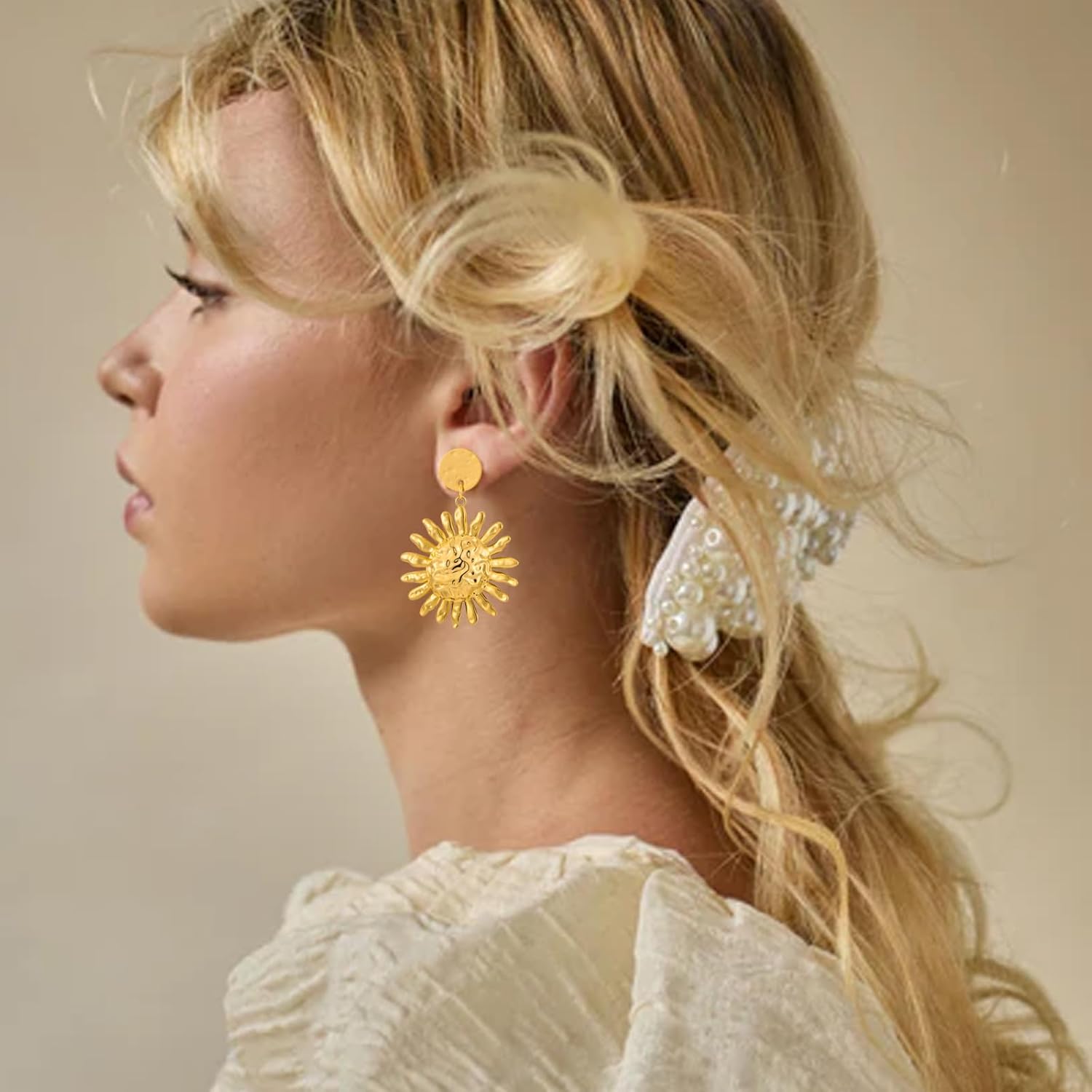 Gold Sun Dangle Earrings for Women Large Formal Earrings Vintage Boho Statement Earrings Jewelry - Image 3